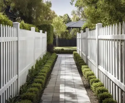 A newly installed white timber fence in Hobart