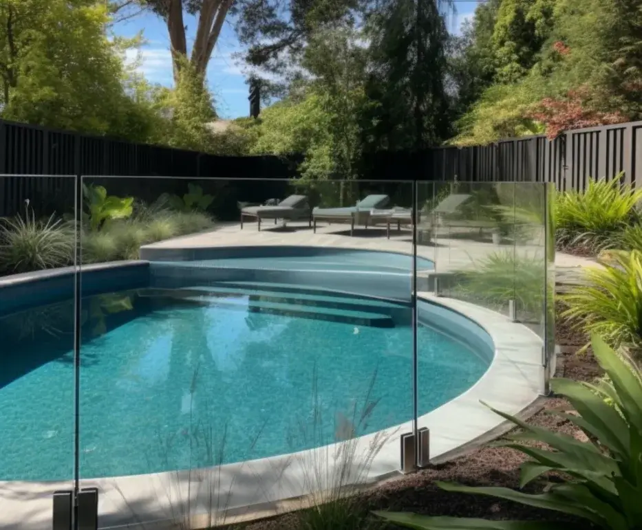 A glass pool fence installment for a small round backyard pool in Hobart