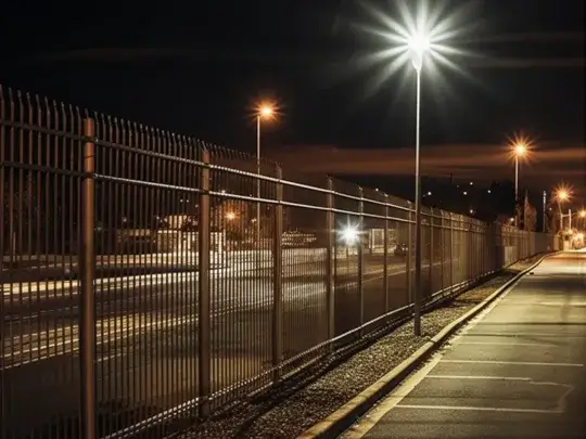 Security commercial fence in Hobart taken during night time